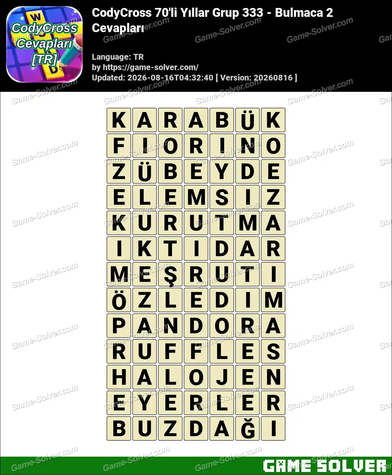 CodyCross 70’li Yıllar Grup 333 – Bulmaca 2 Cevapları